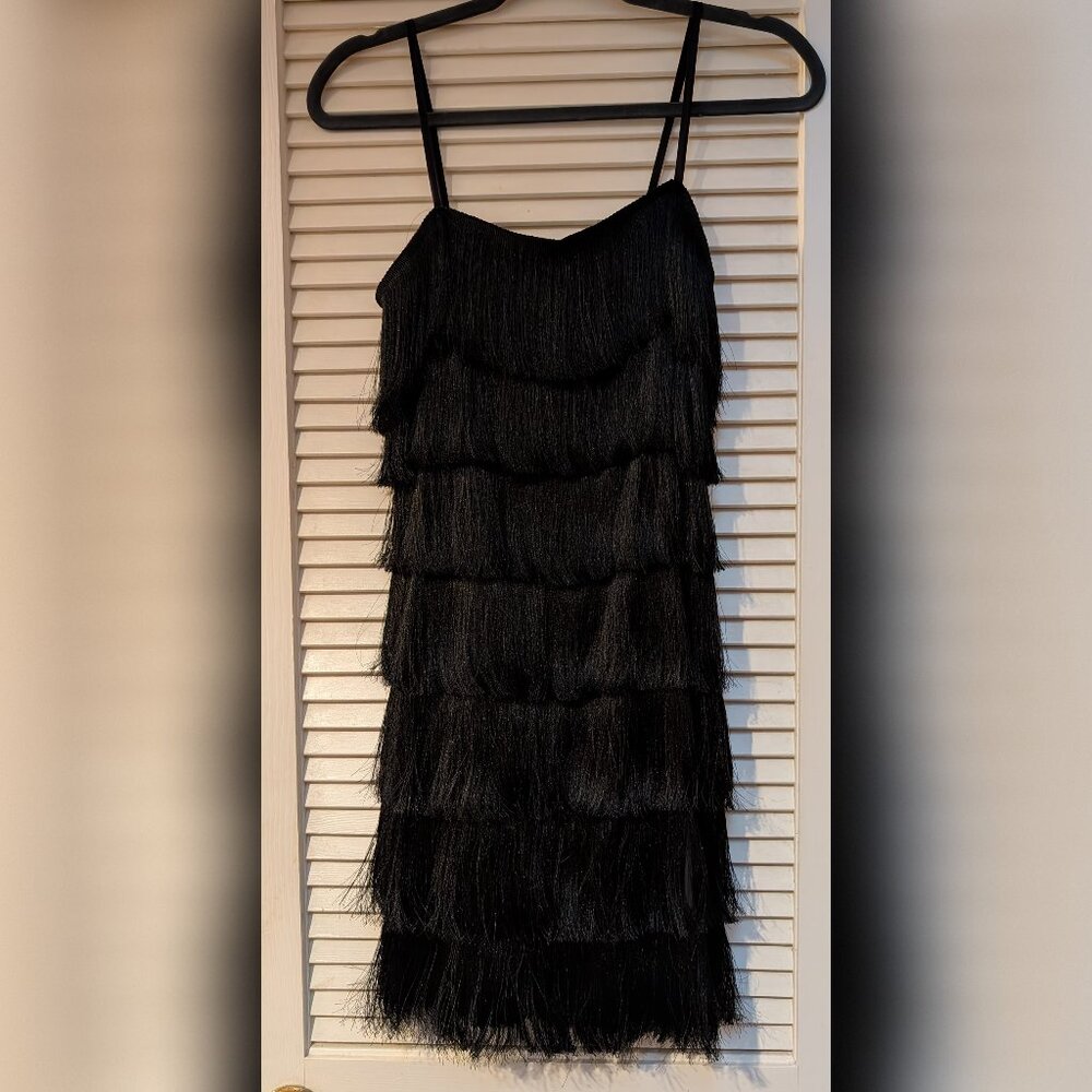 Mango Fringe Black Shift Dress | Size 2